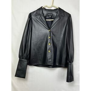 Fifteen Twenty Women's Size XS Black Faux Leather Long Sleeve Button Up Shirt